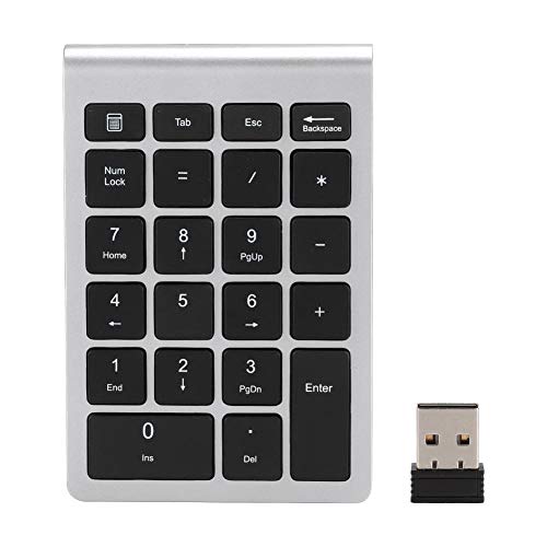 Hakeeta RF304 テンキーボード、数値キーパッド、22キー、USB 2.4Gワイヤレスミニキーボード、レシーバー付き、USBプラグアンドプレイ、Android//Mac OSシステムに対応、自宅/オフィス用 在宅勤務用品バッテリーなし(銀) Hakeetae89tvy7ous-01