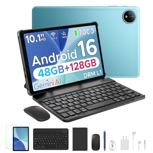 Easerush 【Android16 セット版 タブレット】P10 Android16 10インチ タブレット 90Hz IPSディスプレイ 48GB RAM+128GB ROM+2TB TF拡張 7000mAh大容量バッテリー WiFiモデル デュアルスピーカー 8MP+5MPカメラ 顔認証 Widevine L1 キーボード+ワイヤレスマウス+有線イヤホン+保護ケース+タッチペン+フィルム付き