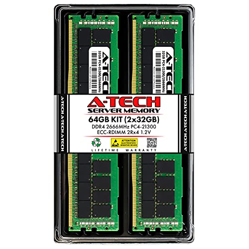 A-Tech 64GB キット (2x32GB) RAM GIGABYTE MB10-DS4, MD60-SC0, R120-T30 MT30-GS0, R150-T63 MT60-SC6, R181-Z90 MZ91-FS0, R18N-F2A | DDR4 266 6MHz PC4-6MHz-21300 ECC RDIMM 2Rx4 登録サーバーメモリアップグレード ASR044
