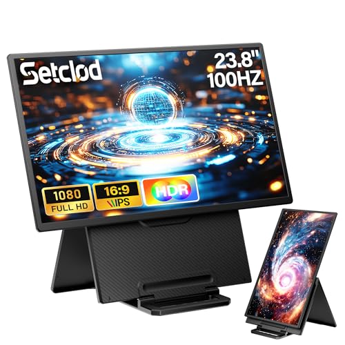 Setclod 23.8インチの大型ポータブルモニター、1080P FHD 100Hzノートパソコンスクリーンエクステンダー、IPS 125% sRGB、オフィスゲーム用予備USBハブ、取り外し可能なスタンド付き、ウィンドウ、MAC、Xbox、Switch用トラベルモニター。