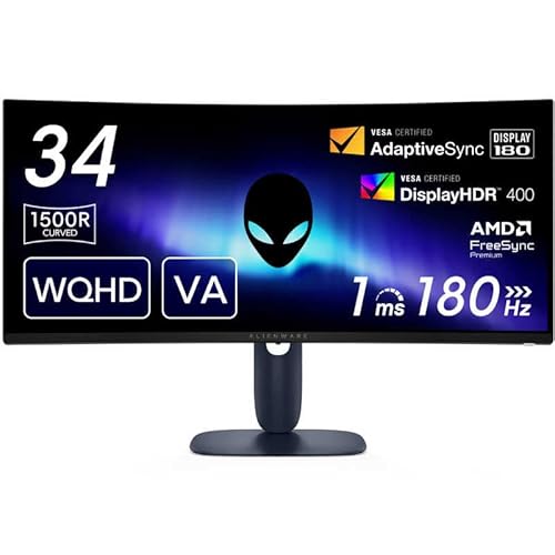 DELL デル ゲーミング液晶ディスプレイ AW3425DWM-R Alienware/VA/180/1ms/曲 ［34型 / UWQHD(3440×1440) / ワイド / 曲面型］ ブラック