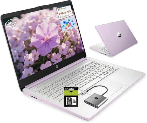 HP Celeron N150 8GB WIN11｜14インチ 学生用 ノートパソコン Office365 Copilot AI、クアッドコアプロセッサ(最大3.6GHz) 8GB RAM 256GBストレージ (128GB UFS + 128GB Ghost Manta SDカード) コンピューター-ノートパソコン Wi-Fi 6 Win11 ハニーラベンダー付き