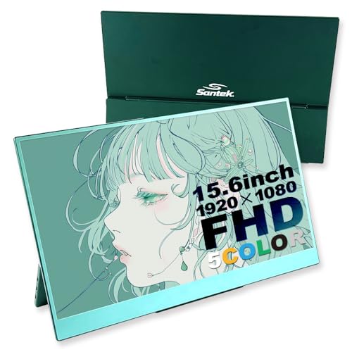 Santek モバイルモニター 15.6インチ － スタンド一体型 カラーバリエーション全5色 ゲーミング＆PCディスプレイ 1920x1080 FHD 高輝度RGB IPSパネル スリム＆軽量 スタイリッシュゲーミングディスプレイ (グリーン) STM1560Y2GN