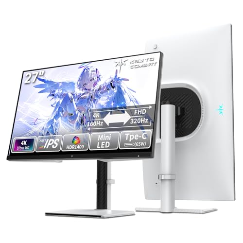 KEY TO COMBAT 27インチ QD-MiniLED 4K UHD 量子ドットゲーミングモニター｜デュアルモード技術 320Hz/160Hz｜HDR1400｜Type-C 65W｜HDMI2.1/DP1.4｜Adaptive Sync｜フリッカーフリー対応（DC調光）| KVM対応 145% sRGB｜フル装備のエルゴノミクス機能 | PS5で120 Hz（VRR）| 3年保証 M27P6