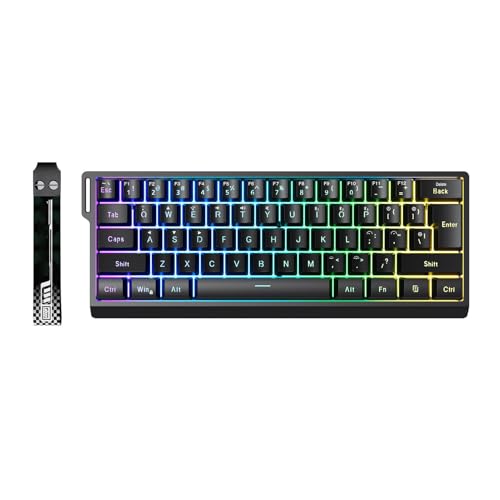 FREEWOLF Acogedor 61キー メカニカルキーボード、RGBバックライト付きゲーミングボード（Bluetooth/2.4G/有線3接続対応）、アンチゴースト技術搭載、オフィス・家庭向けコンパクト設計 (黒) (黒) (黒) Acaqgivs295o-11