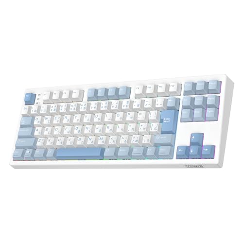EPOMAKER TH87 JIS 日本語配列 TKL ワイヤレスゲーミングキーボード 2.4GHz/BT5.0/有線 テンキーレス ホットスワップ対応 10000mAh 無線 メカニカルキーボード 91キーリニアスイッチ RGBバックライト ガスケット構造 PBTキーキャップ Windows mac対応 (Blue&White, Creamy Jade)