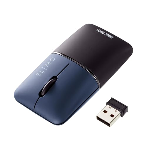 サンワサプライ モバイルマウスBluetooth/ワイヤレス(USBA)接続コンボ(デュアルモード)タイプ充電式薄型・コンパクトネイビーSLIMOシリーズMA-WBBS310NV