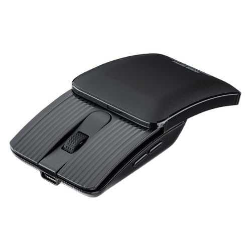 サンワサプライ サンワダイレクト Bluetooth マウス 小型 薄型 折りたたみ 高速スクロール 5ボタン 静音 戻る・進むボタン搭載 ブルーLED 充電式 ポーチ付き コンパクト ブラック 400-MABS233BK