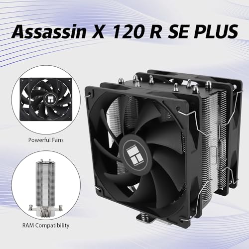THERMALRLGHT Assassin X 120R SE Plus CPUクーラー、4×6mmヒートパイプ、1550RPMスピード120mm PWM静音ファンCPUクーラー、S-FDBベアリング付き、AMD AM4 AM5/Intel 1700/1150/1151/1200用、コンピューターCPUクーラー。 AX120R SE PLUS-D3-A