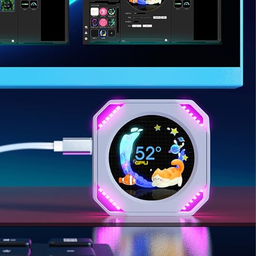 GErnie CPUクーラーLCDディスプレイ、2.1インチDIYダイナミックテーマウォータークーラースクリーン、USB RGB CPUウォータークーラー温度ディスプレイ、PC温度表示、PCケースセカンダリスクリーン (白) getu1yk62h3g-12