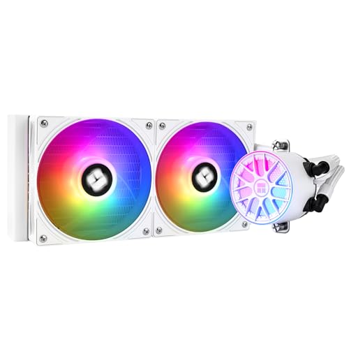 THERMALRLGHT Aqua Elite 240 V6 ARGB ホワイト CPU リキッドクーラー、240冷却列サイズ、2x120mm ウォーターラジエーター、AMD:AM4/AM5、Intel LGA115X/1200/2011/1700/1851。 WHITE-D3
