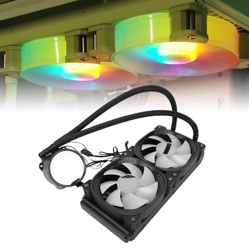 Acogedor Am4 Am5用ARGB液体CPUクーラー、2.2インチLCD温度ディスプレイ、1800 Rpm、デュアルファン、240mmラジエーター、4ピン、航空宇宙グレードの漏れ防止、油圧ベアリング、低ノイズ (黒) Acemd0o64hr7-11