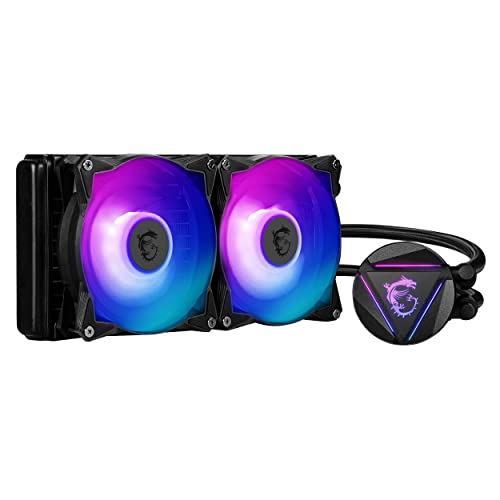 MSI MAGコアリキッド240R V2ホワイト - AIO RGB CPUリキッドクーラー - 回転キャップデザイン - 240mmラジエーター - デュアル120mm RGB PWNファン。 306-7ZW1B41-813