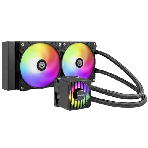 Enermax LIQMAXFLO 240mm A-RGB AIO CPU液体クーラー - 最大3000RPMの高性能ポンプ、38mm厚ラジエーター、60mm VRMファン、圧力最適化サイレント120mm FDB PWMファン、Intel LGA1700/AMD AM5対応 ELC-LMF240T-ARGB
