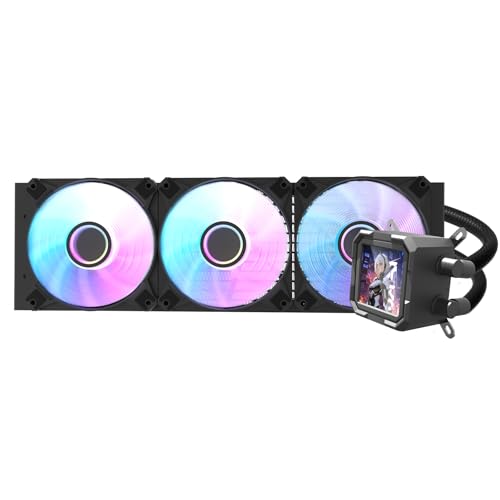 darkFlash DV360S 360mm AIO 液体CPUクーラー カスタマイズ可能 3.2インチ IPS LCD マグネットマウント付き 銅ベース 3×ARGB PWMファン アンチバイブラバーパッド付き 低騒音 Intel 1851/1700 AMD AM4/AM5 ブラック DF-DV360S-BK