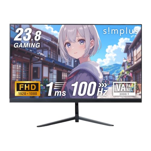 simplus 23.8インチ ゲーミングモニター PCモニター simplus 100Hz FHD 1080p 1ms高速応答 薄型 液晶ディスプレイ ノングレア 非光沢モニター 【メーカー保証1年】