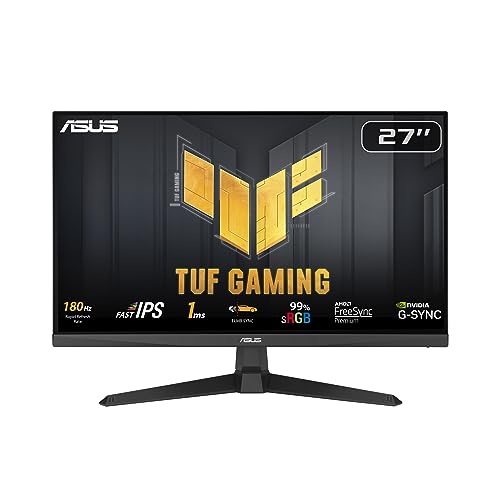 ASUS TUF Gaming VG279Q3A ゲーミングモニター – 27インチ、フルHD(1920x1080)、180Hz、高速IPS、ELMB同期、1ms(GTG)、FreeSync Premium™、G-Sync対応、可変オーバードライブ、99%sRGB