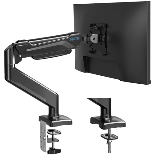 BONTEC モニターアーム ガススプリング シングル デスクスタンド PC/液晶ディスプレイ アーム 最大耐荷重9kg VESA 75/100mm フルモーション(チルト・スイベル・360°回転) デスク省スペース 簡単取り付け Cクランプ/グロメット付属 (13～32インチ｜1画面) GDM7501-v02-FBA