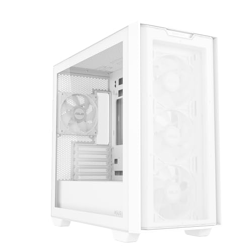 ASUS A21 Plus TG ARGB ホワイト microATX - インストール済みARGBファン、メッシュフロントパネル、隠しポートマザーボード、360mmラジエーター、380mmグラフィックスカード対応 ホワイト 90DC00H3-B19010