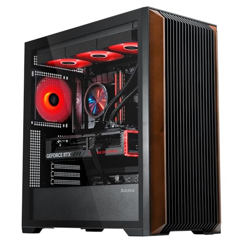 SAMA Z60 純正ウォールナットウッド 、ATXミッドタワー 、4X 140mm ARGB PWMファンがプリインストール、上部に360mmラジエーター、Type-Cポート、ミッドタワー をサポート-ブラック
