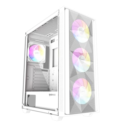 Raidmax V217 ATX ミッドタワー メッシュゲーミング 高エアフローフロントパネルデザイン 4X 120mm ARGBファン搭載 強化ガラス製サイドパネル 305mm GPU / 240mmラジエーター対応 (ホワイト)