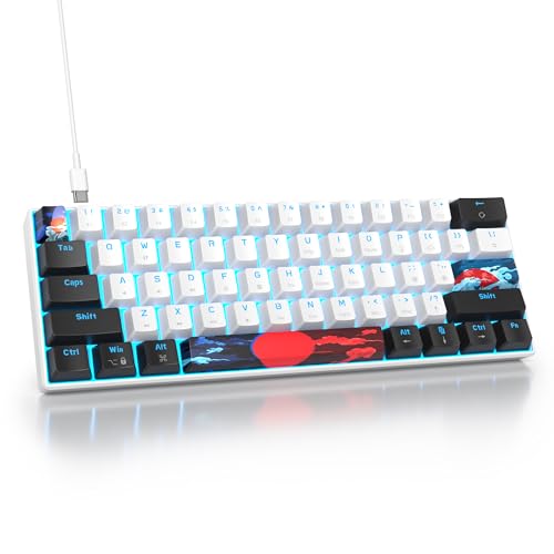 surmen 60%メカニカルゲーミングキーボード リニアレッドスイッチ付き 有線ミニコンパクトキーボード 60%バックライト ノートパソコン デスクトップ PC ゲーマー用 (61 ホワイトアイスブルー)