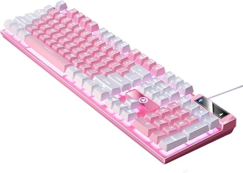 有線ゲーミングキーボード、USB104キー快適なLED照明効果、PC用デスクトップコンピューターゲームオフィス, ピンクホワイト便利で魅力的 ACDMS150KHSD0N10W35DQVDHU