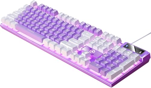 有線ゲーミングキーボード、USB104キー快適なLED照明効果、PC用デスクトップコンピューターゲームオフィス, パープルホワイトファッションブック 1350MR1SX50RLEC1