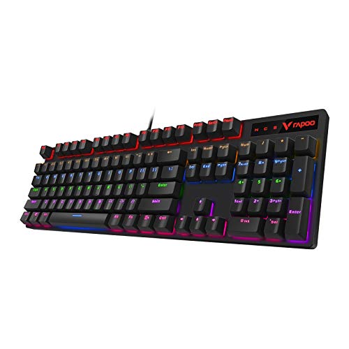 RAPOO フルサイズの人間工学に基づいたデザインのRapooメカニカルゲーミングキーボード、LEDバックライト、ブラックブルースイッチ V500 Pro