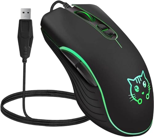 LKJHGFCVBG 有線ゲーミングマウスPCラップトップバックライト付きLED人間工学に基づいたDPI, ブラック