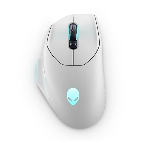 Dell Alienwareワイヤレス ゲーミング マウス - AW620M シルバーホワイト 7ボタン オプティカルセンサー ポーリングレート1KHz 26000DPI(5段階) 650IPS 軽量99g 1680万色RGB 右手用 AW620M-W