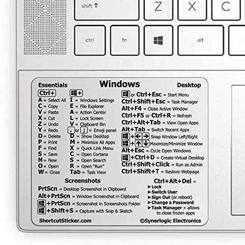 Synerlogic (100個) Windows PC 参照キーボードショートカットステッカー | ビニール、ラミネート加工Windowsショートカットステッカー PC ノートパソコンまたはデスクトップ用 | ショートカットチートシート(クリア/ラージ/100) SCS-774