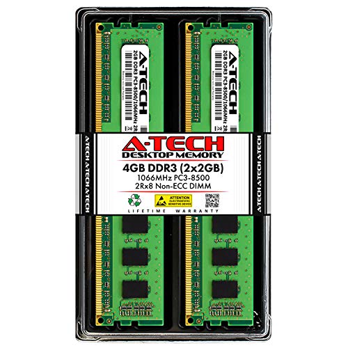 A-Tech 4 GBキット(2 x 2 GB) for IBM Lenovo Hシリーズデスクトップh215 0893-xxx h320 4041-xxx h405 7723-xxx。ECC DIMM ddr3 pc3 – 8500 1066 MHz RAMメモリ。A - Techブランド純正。 MS650KMM5641