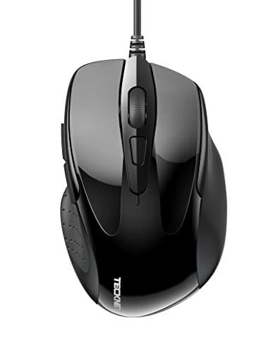 TeckNet マウス 有線 USB接続 光学式 6ボタン(戻る・進むボタン搭載) 1000/2000DPI 高精度 Windows 2000, XP, VISTA, 7, 8 and 10, Chromebook, Mac などに対応 コンパクト プラグ&プレイ (Black-US) UM013-Black