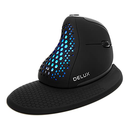 Delux Seeker エルゴノミクスマウス 無線、OLEDスクリーン、6ボタン＆親指ホイール、静音、7200 DPI、3モード：有線/ワイヤレス2.4G/Bluetooth、プログラム可能、充電式、RGBライト、リストレスト (M618XS 3モード -ブラック)