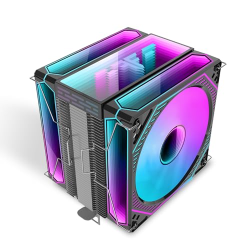 MOIKYIGI cpu クーラー 空冷クーラー 6ヒートパイプ ARGBファン ゲーム オフィス 家庭用 全プラットフォーム対応 ブラック 高性能冷却 初心者向け (ブラック, Fan*2) Fan-1T-6G-Argb
