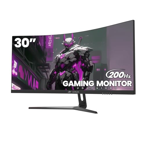 CRUA 30インチ 湾曲ゲーミングモニター 144Hz/200Hz コンピューターモニター WFHD (2560 x 1080P) VAスクリーン 99% sRGB PCモニター FreeSync対応 壁取り付け(HDMI、DP)-ブラック CR300HD