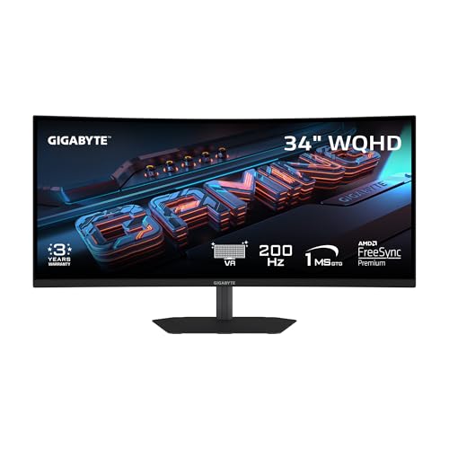 GIGABYTE G34WQC2 Gaming Monitor 34インチ ウルトラワイド(UWQHD 3440x1440) 200Hz SSVA湾曲パネル 1500R