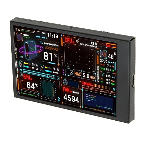 モニター コンピューター温度モニター、3.5 インチ IPS スクリーン PC CPU RAM HDD データモニター (ARGB シャーシ用)、ホルダー付きコンピューター温度ディスプレイ、デュアル USB C テーマエディター カスタマイズ可能なレイアウト Generskm95a0hyo