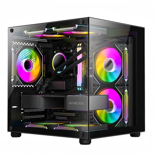 Hhpqlyy ミドルタワー パノラマルーム atx ピラーレス type-c高速インターフェースUSB3.0 合金鋼強化ガラス ATX/M-ATX/ITX/Micro-ATXマザーボード対応 空冷対応 35*27*35cm,黒,プリズム 6564-BLACK-プリズム