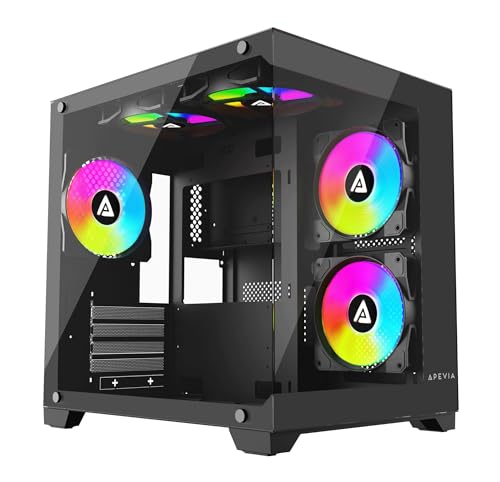 【並行輸入品】 Apevia Prism-BK Prism Micro-ATX ゲーミングPCキューブ 120mm ARGBファン5個付き 366RGBモード デュアル強化ガラスパネル