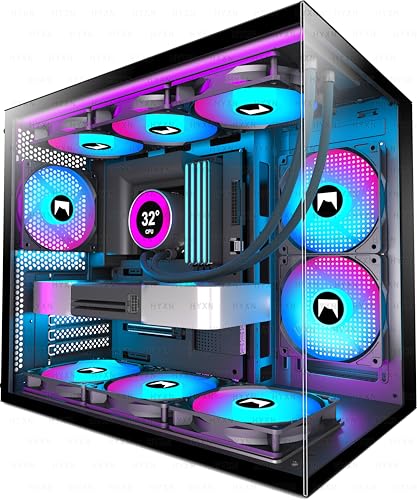 HYXN H3 HYXN ATX - ARGBファン3個付き - デュアルキャビティミッドタワーPCゲーム - Type-C 3.2-360mmラジエーターサポート付き(ブラック、H3 ARGBファン3個)