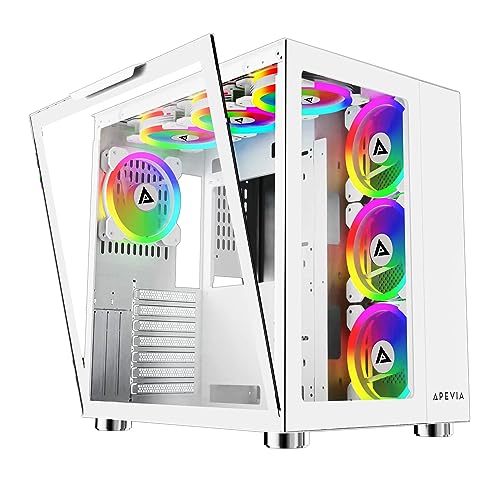 Apevia Prism-Elite-WH Prism Elite Mid Tower ATX ゲーミングPCキューブ 120mm PWM ARGBファン7個付き 366RGBモード デュアル強化ガラスパネル 360mmラジエーターサポート USB3.0