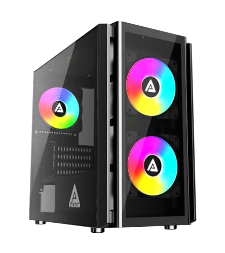 Apevia Phenom-BK Phenom Micro-ATX ゲーミング 120mm ARGBファン3個、366 RGBライトモード、ガラスフロントパネル1枚、340MM GPUサポート、USB3.0×1、USB 2.0×2、ブラック