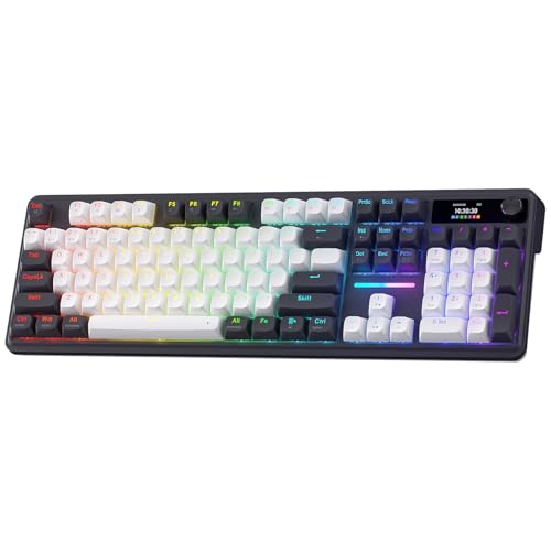 REDRAGON K762 ワイヤレスガスケットゲーミングキーボード ハイプスクリーン&ノブ付き 104キーメカニカルキーボード 簡単コントロール 1.14インチ TFT情報表示 5層ノイズ減衰 ラウンドPBTキーキャップ ミントマンボスイッチ
