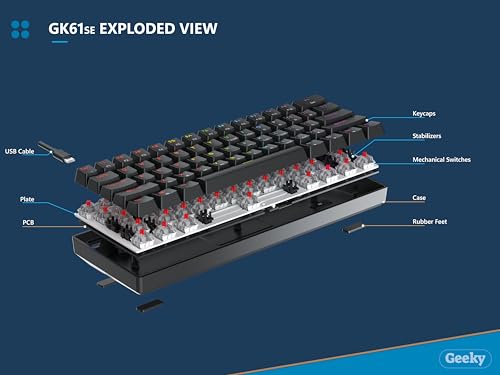 Geeky GK61 SE 60% | メカニカルゲーミングキーボード | 61キー マルチカラー RGB LED バックライト PC/Macゲーマー用 | ANSI US American Layout (ブルー、メカニカルブラウン) GK61 SE 60% US Layout