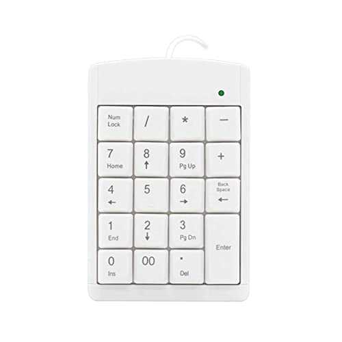 HWAFEI テンキーパッド 電卓 小型 有線usbテンキー 数字キーボード 19キー 静音 片手用 スリム 独立キー 多機種対応 オフィス 会計 銀行 金融 ホワイト
