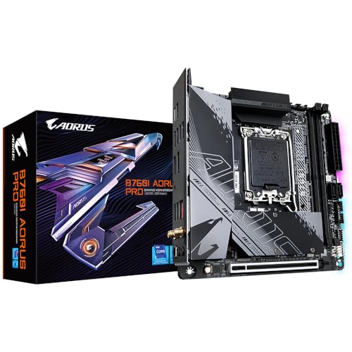 GIGABYTE B760I AORUS PRO 1.1 Intel LGA 1700 m-ITX マザーボード、2x DDR5 ~96GB、1x PCI-E x16、2x M.2、4x SATA、5x USB 3.2、USB 2.0 x 2、Type-C x 1。