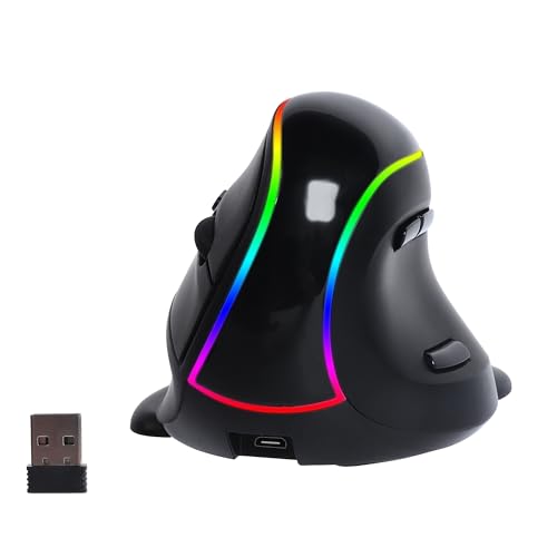 Umechaser 垂直マウス USBワイヤレス 縦型 Bluetooth 5.1接続 3モード Lサイズ RGBライト付き 静音 無線 充電式 7ボタン 人間工学 エルゴノミクス iPhone/iPad/Mac/Android/Windows/Microsoft Surfaceに対応 (黒) ALCM0283