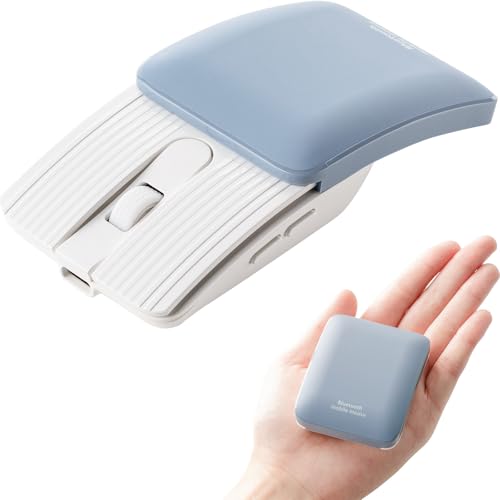 イーサプライ モバイルマウス Bluetooth 折りたたみ コンパクト 小型 5ボタン 静音 DPI切替 持ち運び 軽量 タブレット/スマホ対応 USB-C充電式 ポーチ付き ライトブルー EEX-MABT03BL